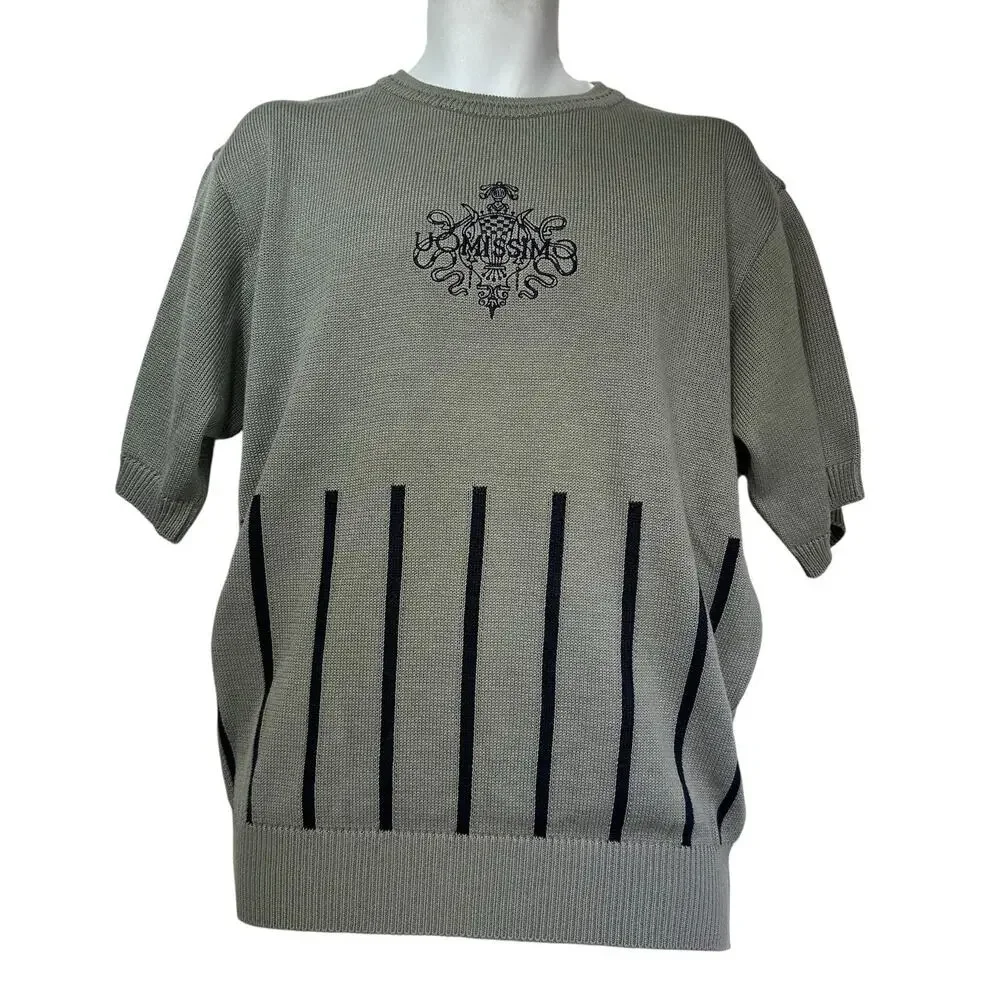 gran signore uomissimo gray embroidered short sleeve sweater size L